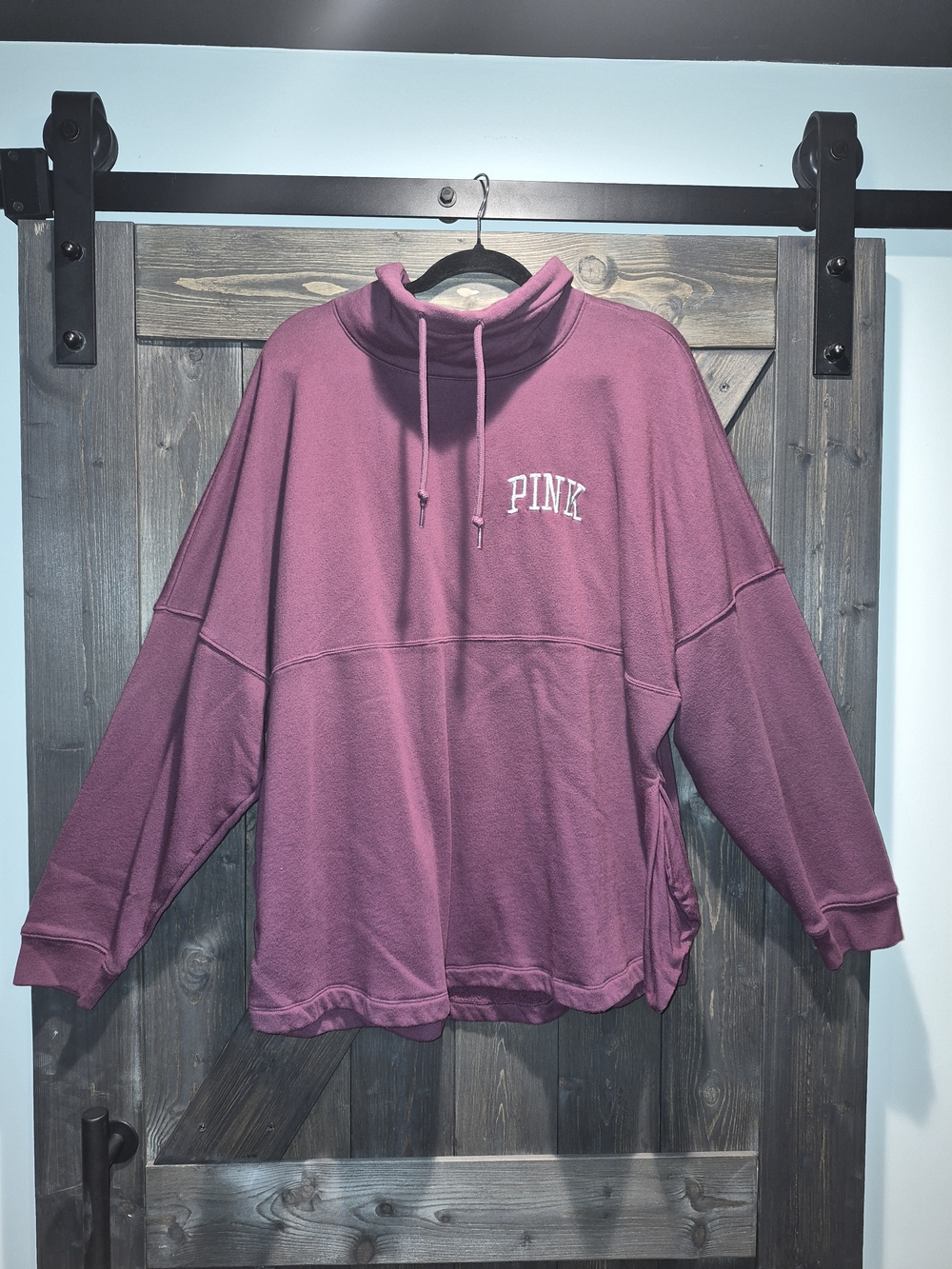 VS Pink Line Maroon Cowl Neck Sweatshirt